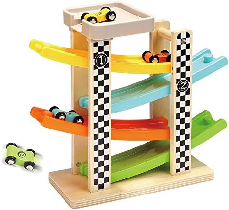 Toddler Toys for 1 2 Year Old Boy and Girl Gifts Wooden Race Track Car Ramp Racer with 4 Mini Car | Amazon (US)