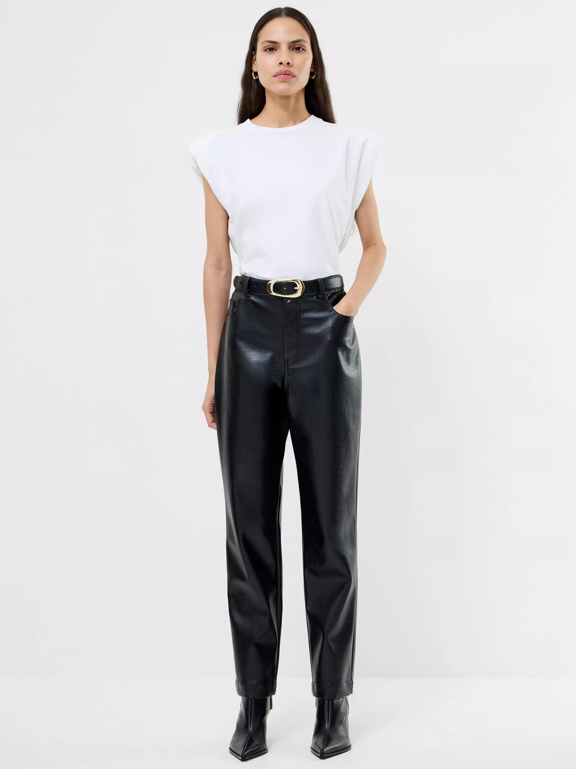 French Connection Brody Croc Faux Leather Trousers, Black | John Lewis (UK)