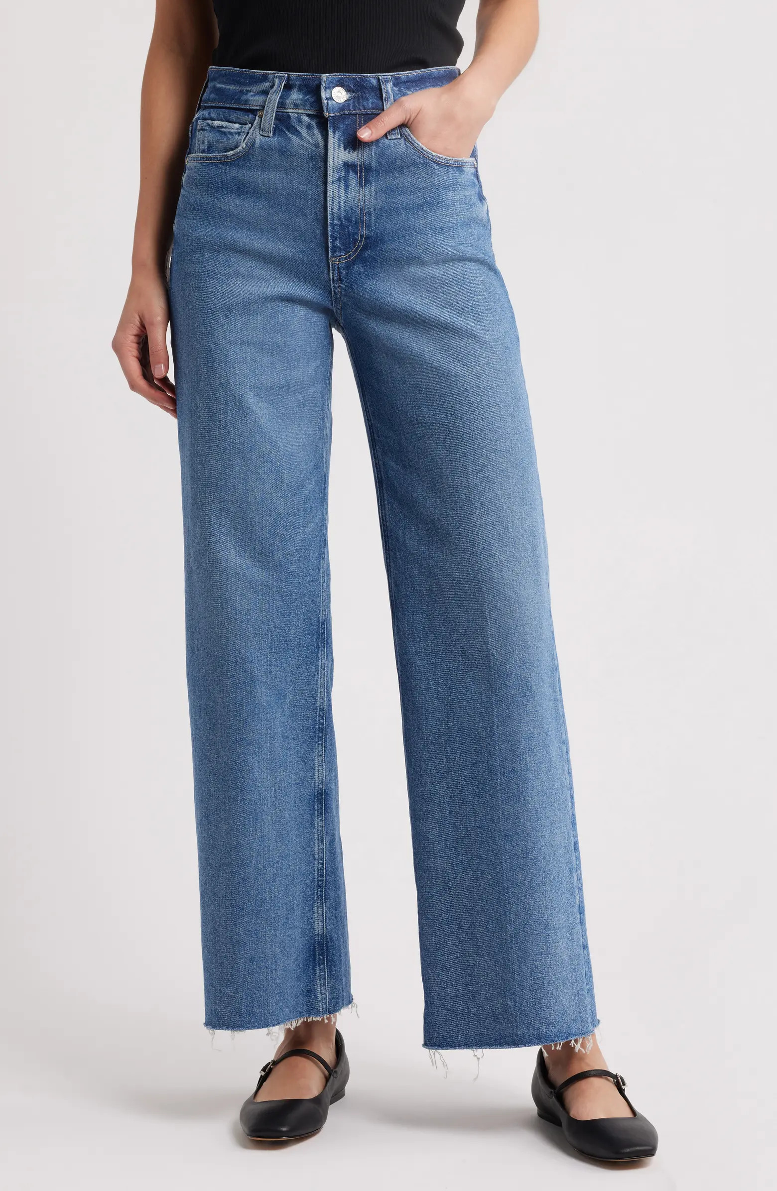Anessa High Waist Raw Hem Wide Leg Jeans | Nordstrom