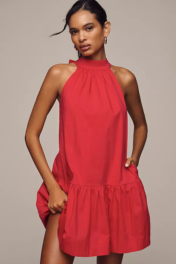 English Factory Halter Poplin Drop-Waist Mini Dress | Anthropologie (US)