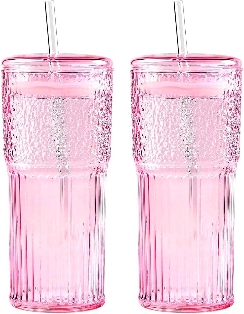 2PCS Cups with Lids and Glass Straws, 20OZ Iced Coffee Cups, Home Essential and Coffee Bar Access... | Amazon (US)