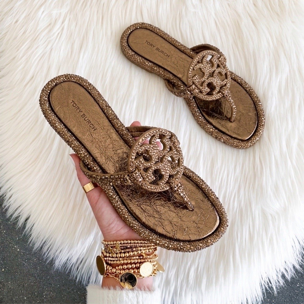 Tory Burch miller pave knotted sandals come in over ten colors. I go up a 1/2 size