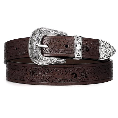 WHIPPY Western Belts for Women - Vintage Western Design Ladies Cowgirl Waist Belt for Pants Jeans Dresses, Coffee Floral Belt, XXL | Amazon (US)