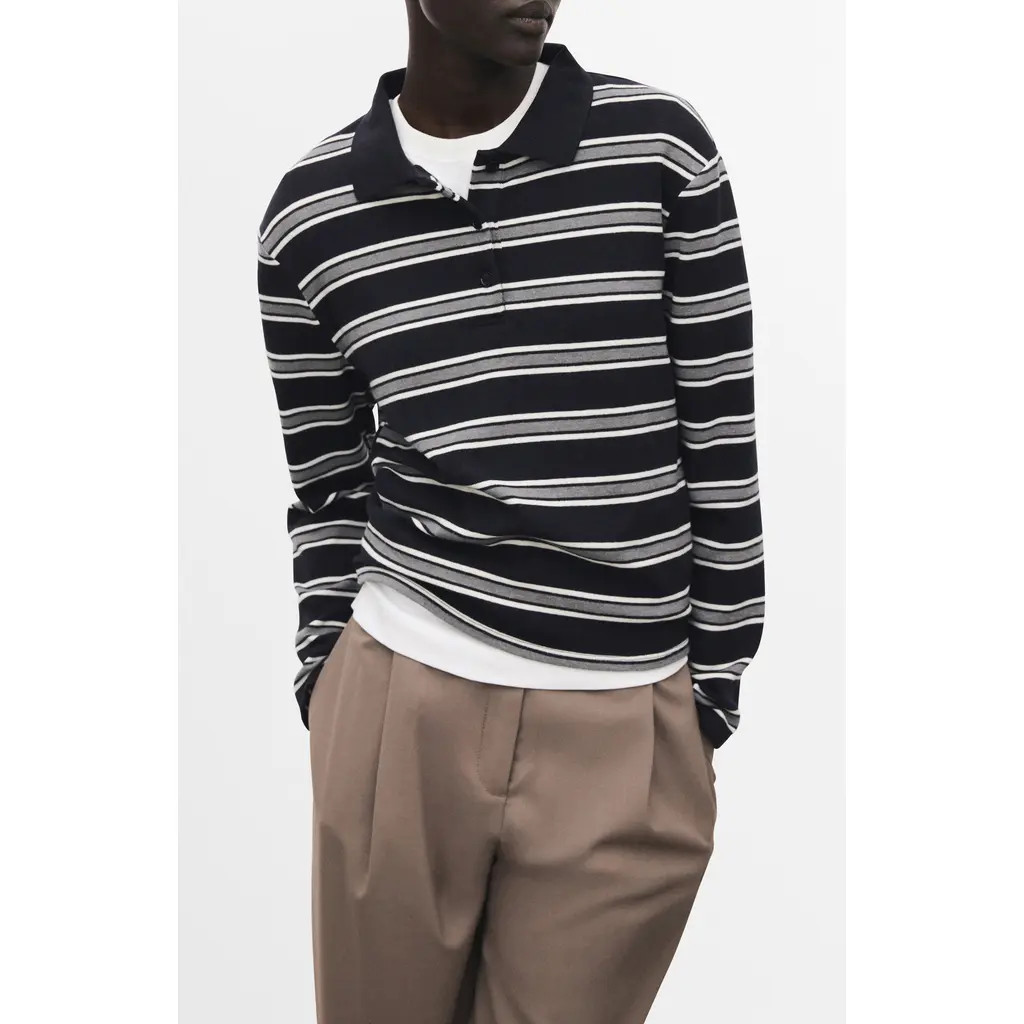 MANGO Stripe Long Sleeve Polo in Navy at Nordstrom Rack, Size Medium | Nordstrom Rack