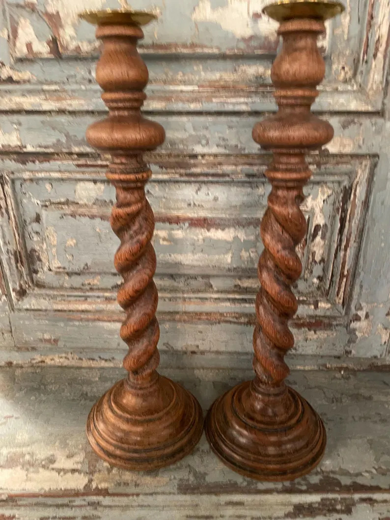 Tall Barley Twist Pair of Candlesticks - Etsy | Etsy (US)