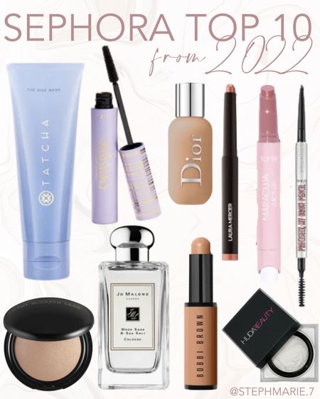 top 10 sephora products of 2022 / products i most used in 2022 / tatcha rice cleanser / dior foundation/ bobbi brown / pat mcgarth/ huda beauty / jo malone / maracuja 

#LTKSeasonal #LTKFind #LTKbeauty