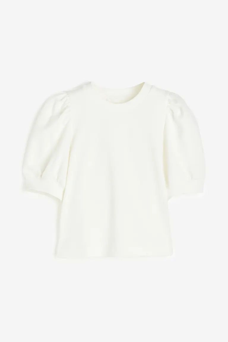 Puff-sleeved Top - White - Ladies | H&M US | H&M (US + CA)