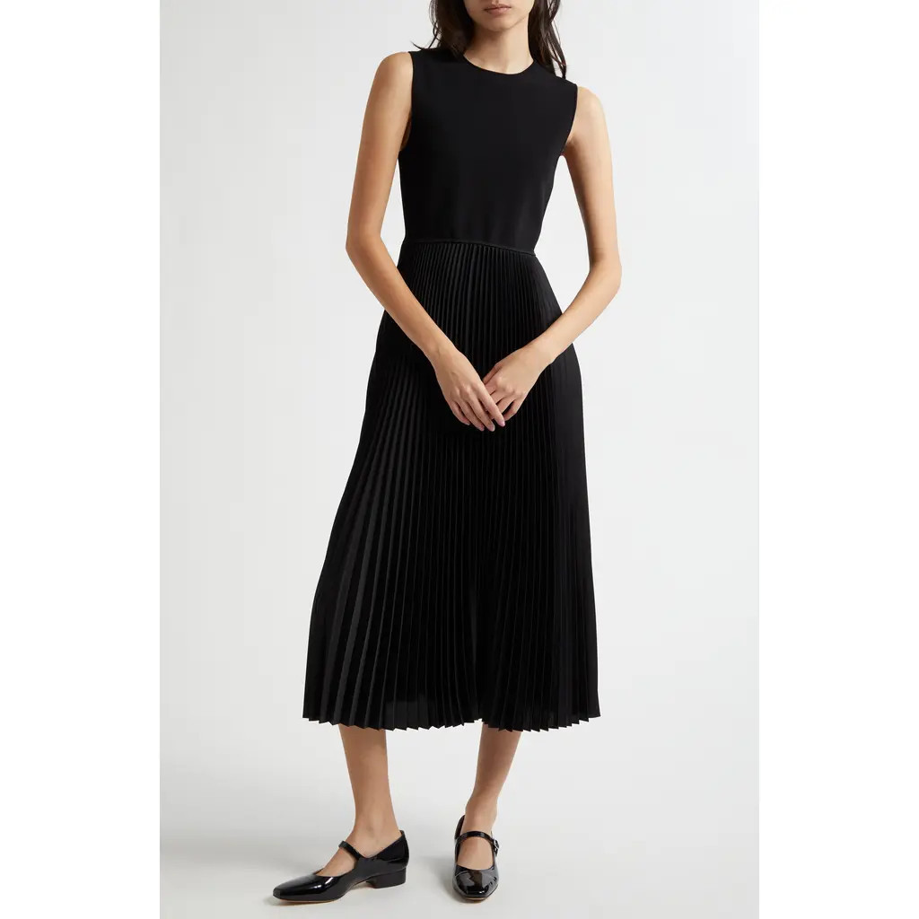 Theory Sleeveless Pleated Midi Dress in Black at Nordstrom, Size Petite | Nordstrom