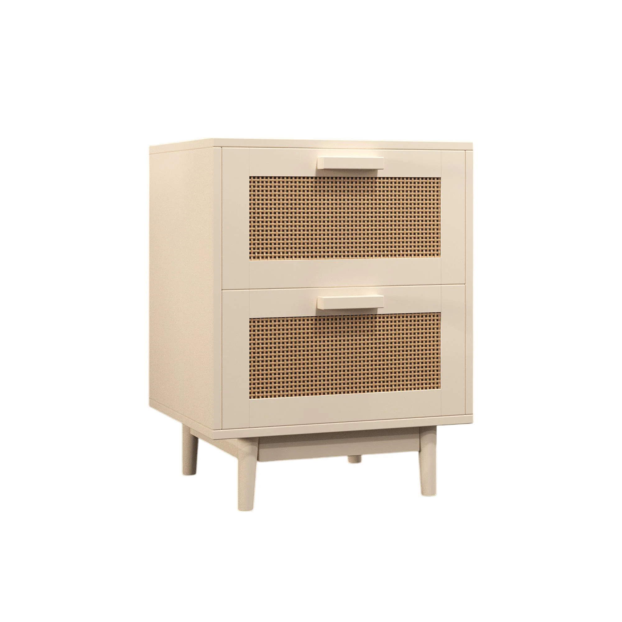 Rattan Nightstand, Wood End Table, Side Table With 2 Faux Rattan-Decorated Drawers, Bedside Table... | Wayfair North America