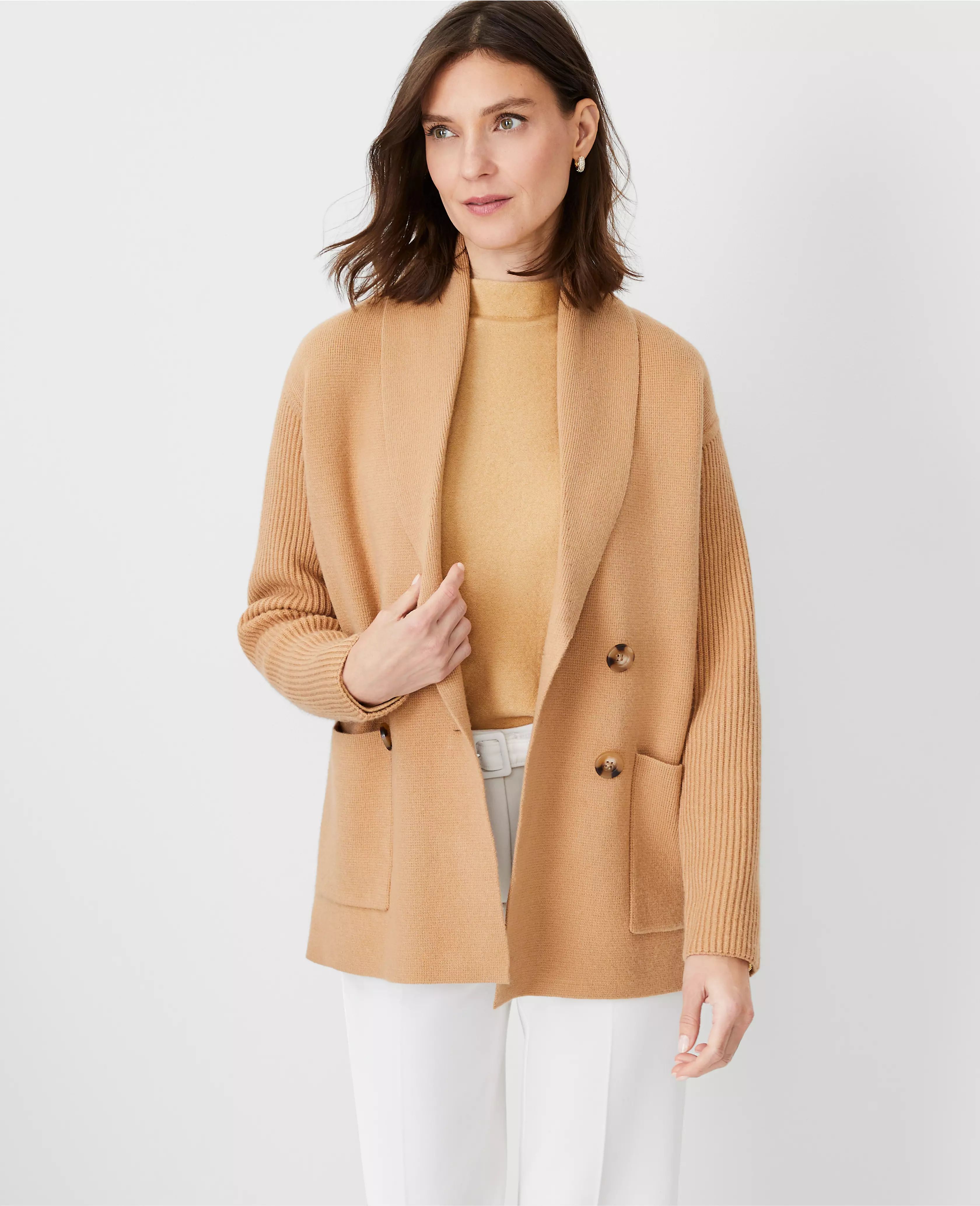 Shawl Collar Double Breasted Sweater Jacket | Ann Taylor (US)