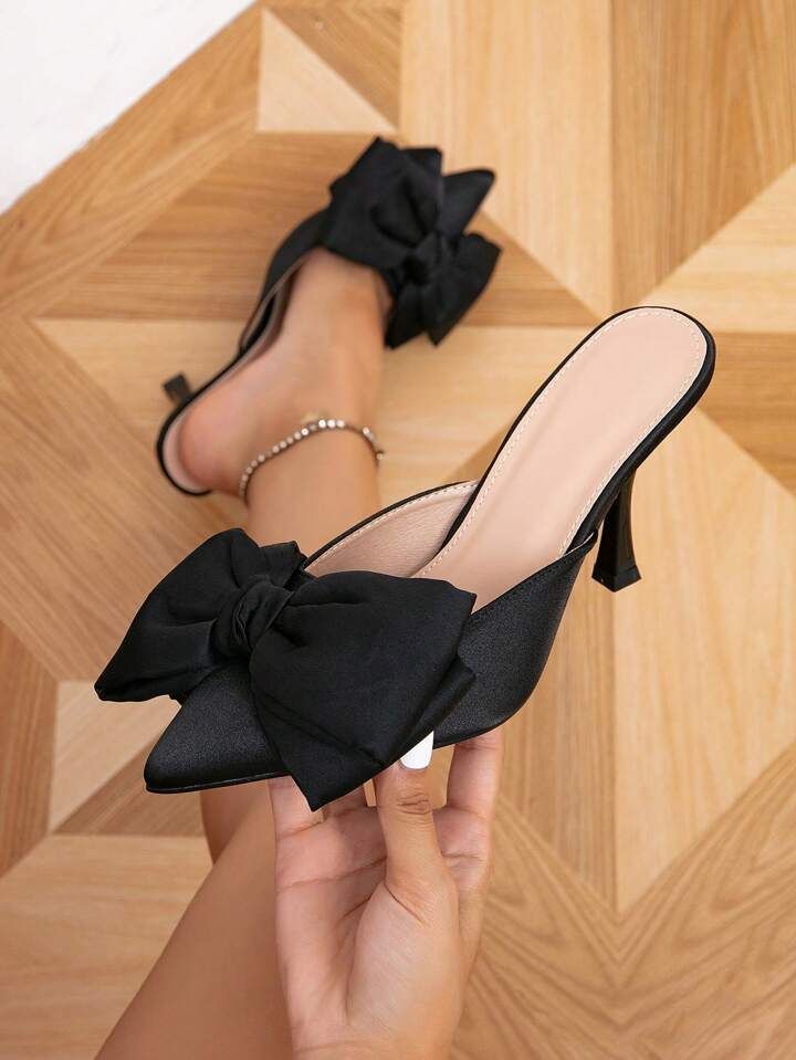 Women's High Heel Pointed Toe Slipper With Bow-knot Decoration | SHEIN