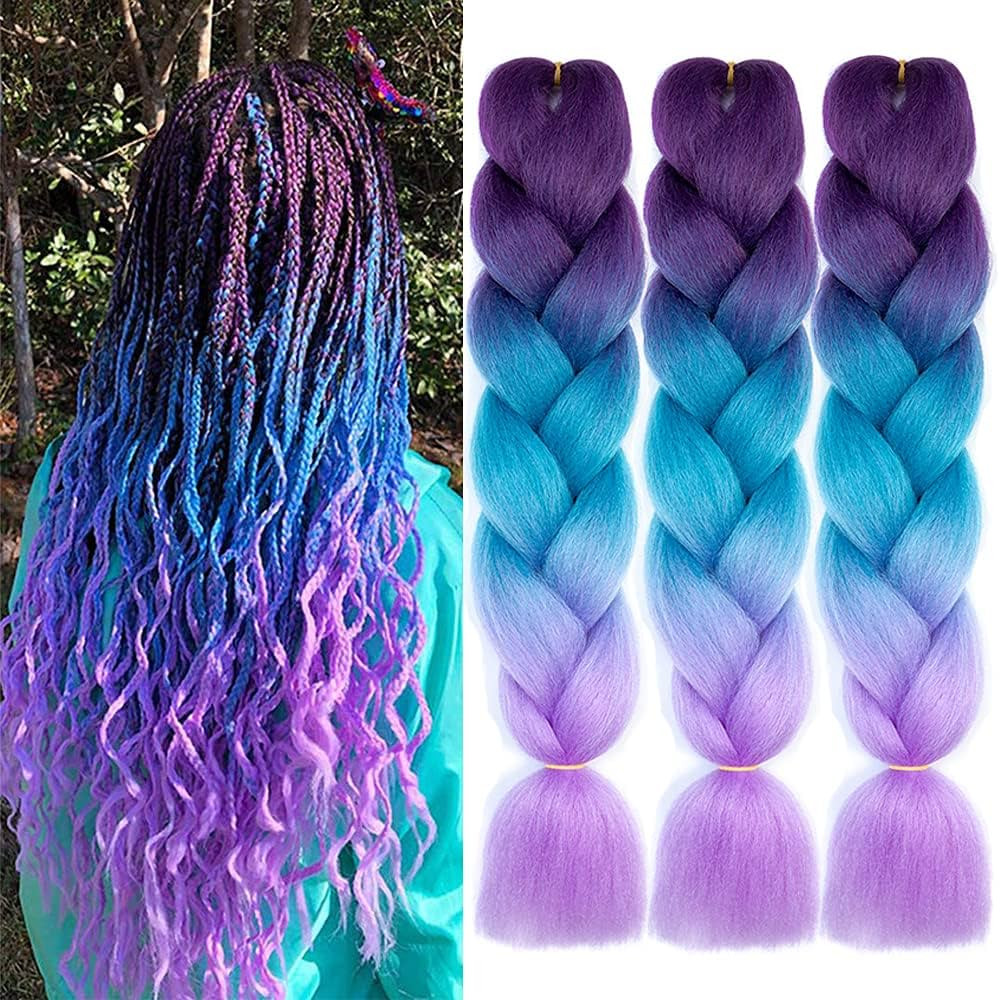 Ombre Braiding Hair 24 Inch Braid Hair Extensions 3Pcs Pre Stretched High Temperature Crochet Bra... | Amazon (US)