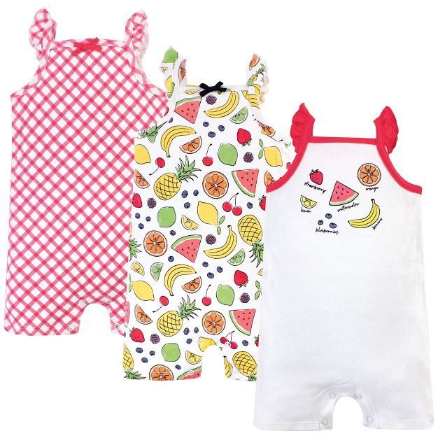 Touched by Nature Baby Girl Organic Cotton Rompers 3pk, Fruit | Target
