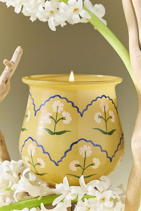 Scandi Floral Seaside Flowers & Sandalwood Glass Candle | Anthropologie (US)