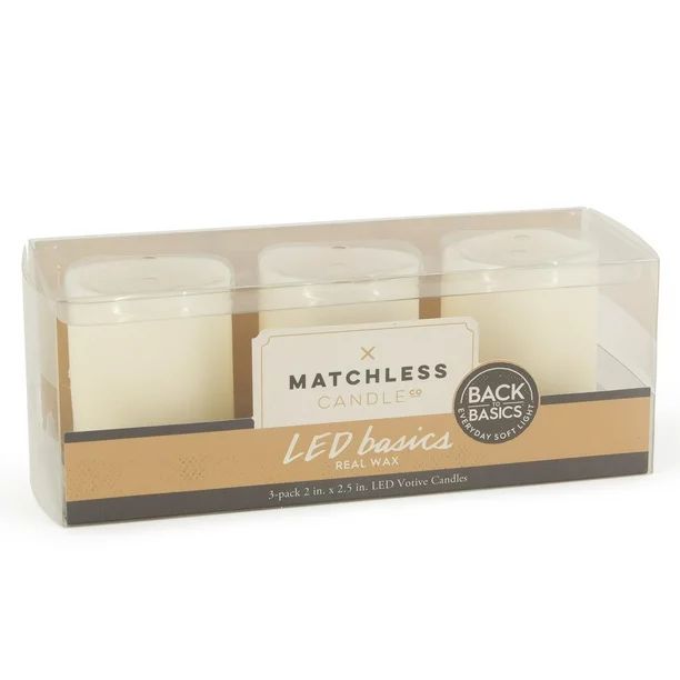 3pk Matchless Candle Co. LED Basics Electric Flameless Real Wax 2” Votives - Walmart.com | Walmart (US)