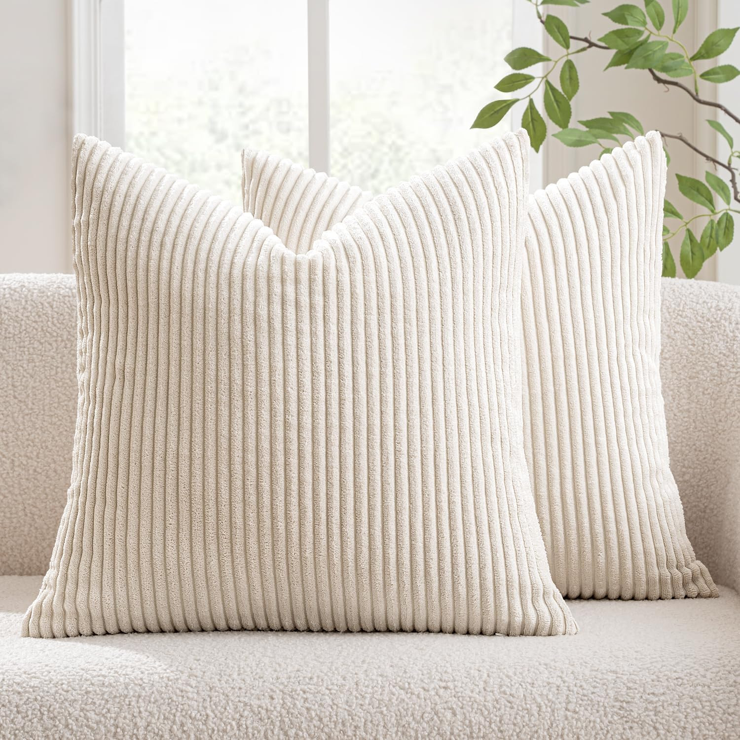 MIULEE Decorative Corduroy Throw Pillow Covers Set of 2 18x18 Cream White | Amazon (US)