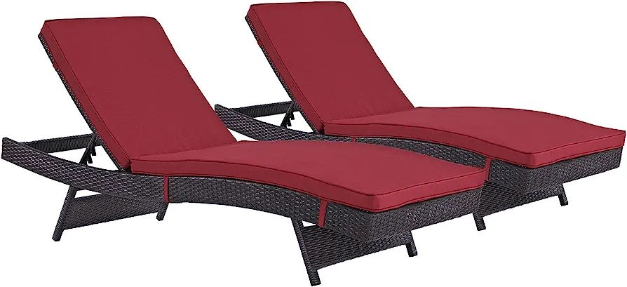 Modway Convene Wicker Rattan Outdoor Patio Chaise Lounge Chairs in Espresso Red - Set of 2 | Amazon (US)