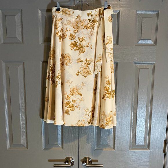 Antonio Melani Cream and Brown Floral Midi Skirt | Poshmark