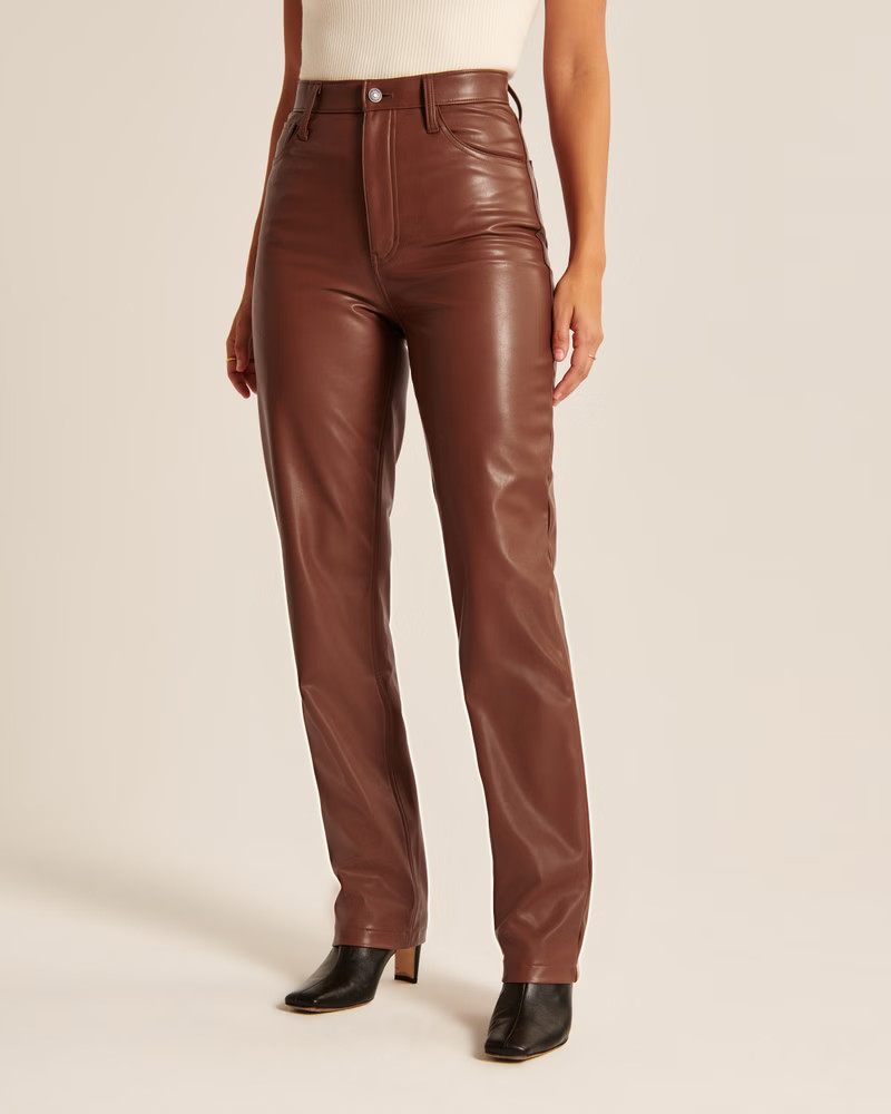 Women's Curve Love Vegan Leather 90s Straight Pants | Women's | Abercrombie.com | Abercrombie & Fitch (US)