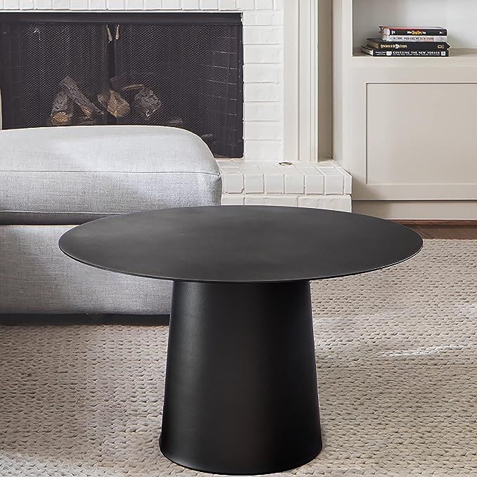 ALOADECOR W24 in. Small Black Round Coffee Table Contemporary Coffee Table Metal Single Circle Co... | Amazon (US)