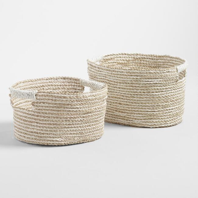 White and Natural Seagrass Bianca Utility Baskets | World Market