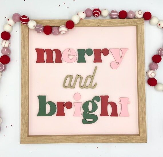 Merry and Bright | Christmas Decor | Pink Christmas Sign | Kids Christmas Sign | Wood Sign | Chri... | Etsy (US)