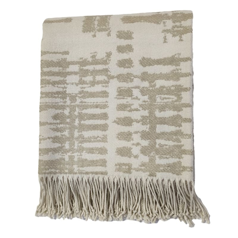 Natural Jacquard Woven Fringe Throw Blanket, 50x60 | At Home