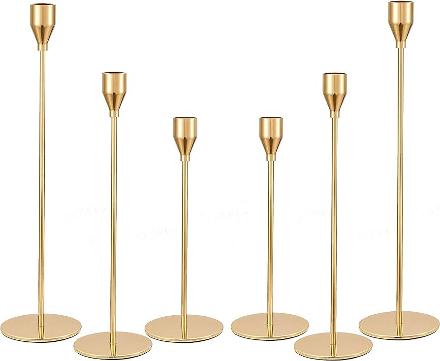 joybest Candle Holder Set of 6, Gold Candlestick Holders for Taper Candles, Taper Candle Holders ... | Amazon (US)