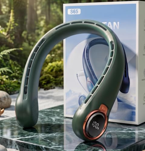 BNBZ Portable Neck Fan, 6000mAh Rechargeable Fan with LED Display, 4 Speeds, 20H Runtime, Quiet Wearable 360° Personal Cooling Fan for Outdoor Travel Work Gym- Green | Amazon (US)