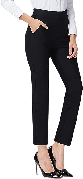 Ginasy Black Dress Pants for Women Business Casual High Waisted Stretch Ankle Work Pants Straight Le | Amazon (US)
