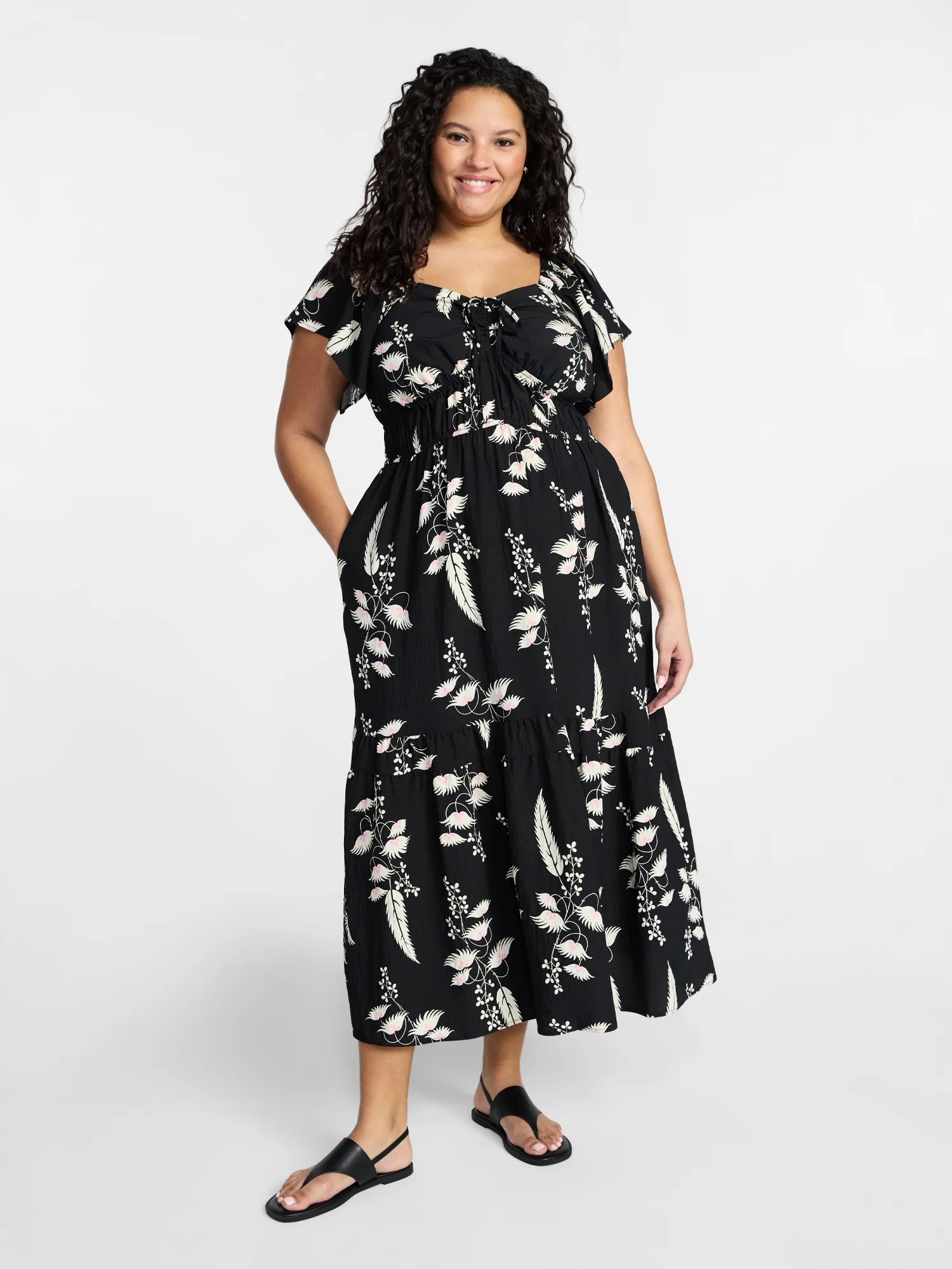 Terra & Sky Women's Plus Size Sweetheart Maxi Dress with Flutter Sleeves, Sizes 0X-4X | Walmart (US)