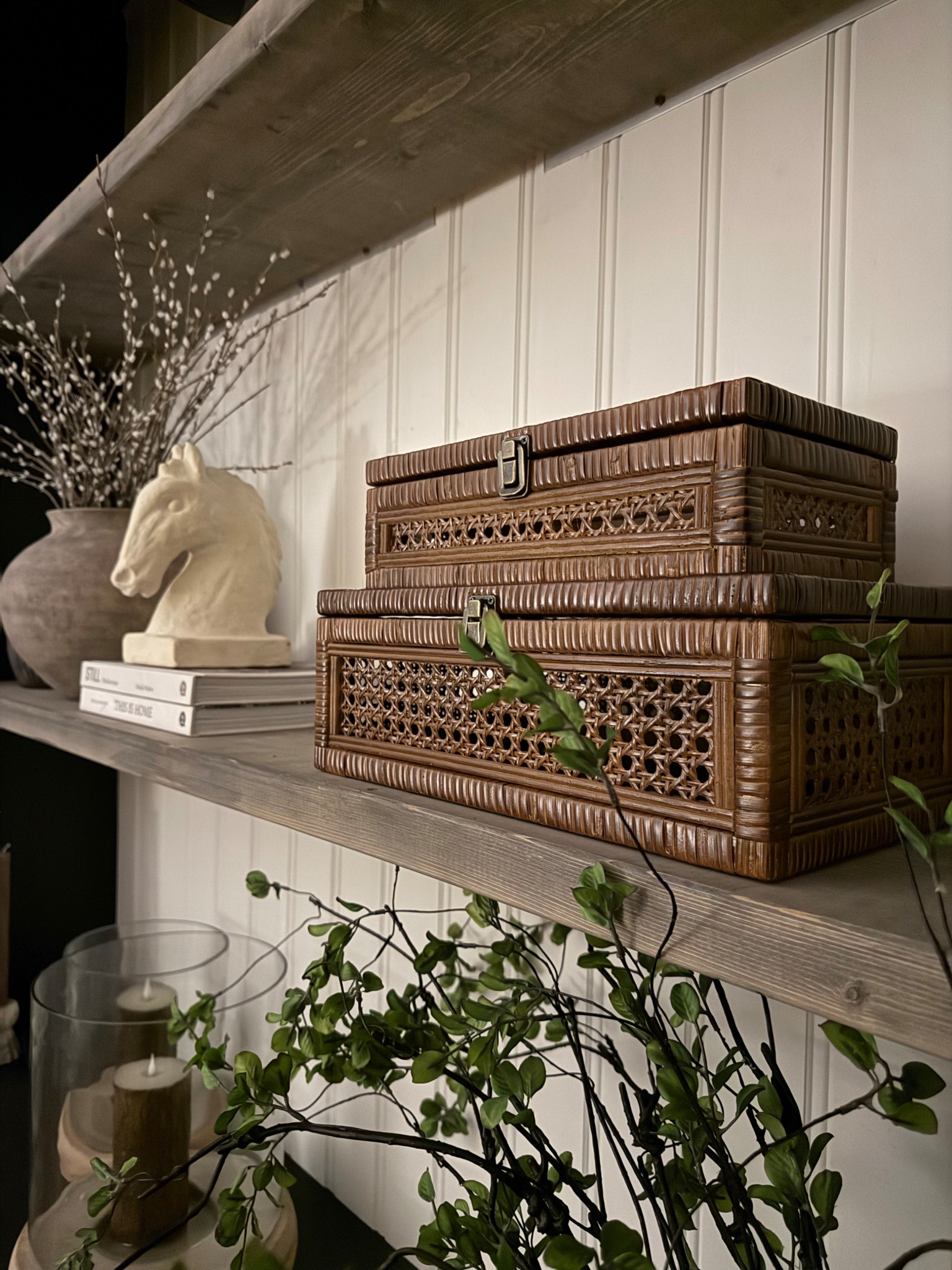 Decor boxes..a shelf styling staple. 
love this darker color🤎
Winter refresh 
