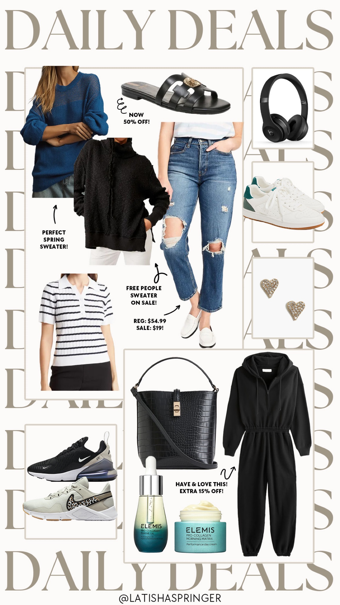 Daily deals! 50% off jeans, Nike sneakers on sale, Free People deals and more! 

#dailydeals

Striped sweater. Free people sweater. Black bucket bag under $20. Nike sneakers on sale. Travel day jumpsuit  

#LTKstyletip #LTKsalealert #LTKSeasonal