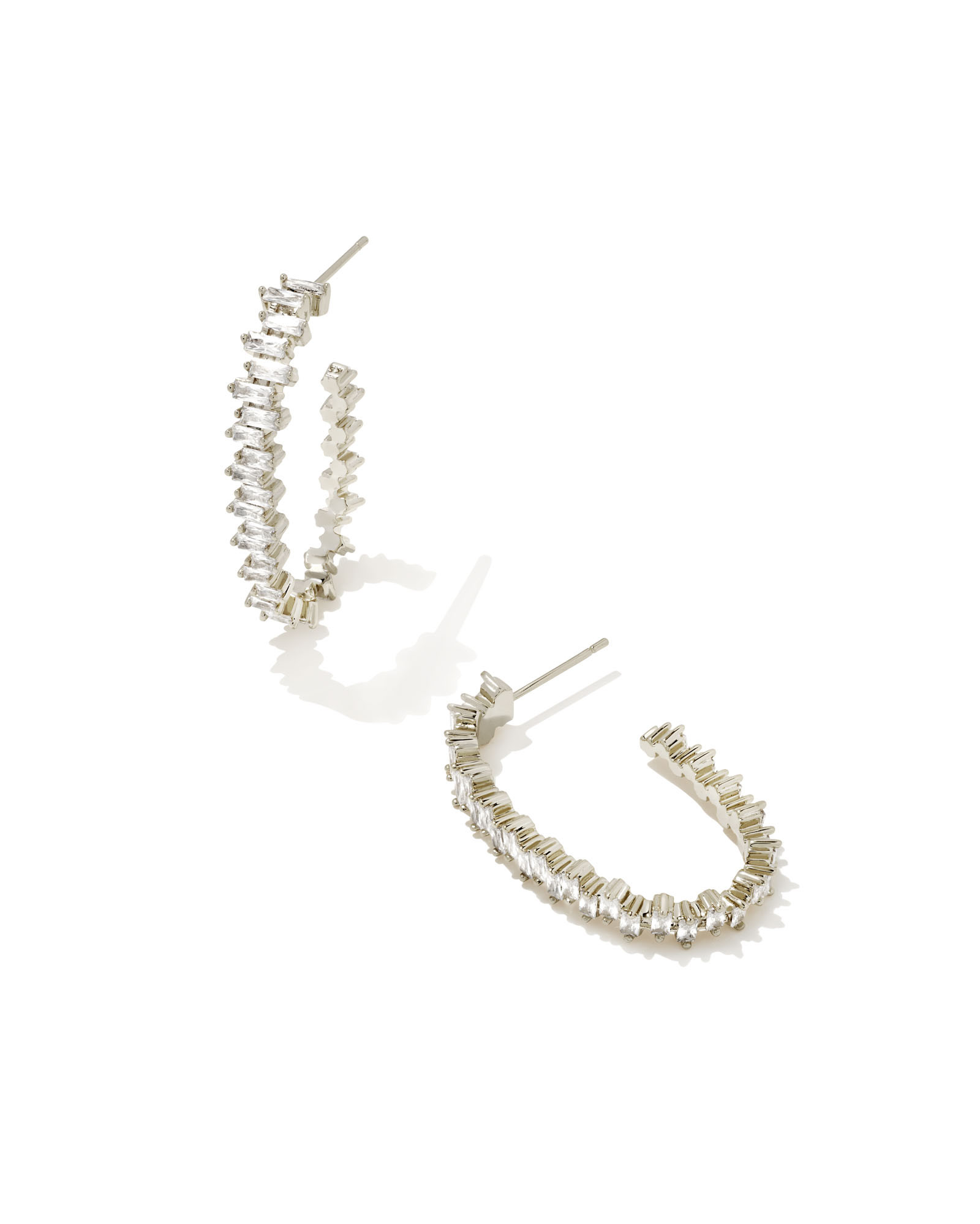 Juliette Silver Oval Hoop Earrings in White Crystal | Kendra Scott
