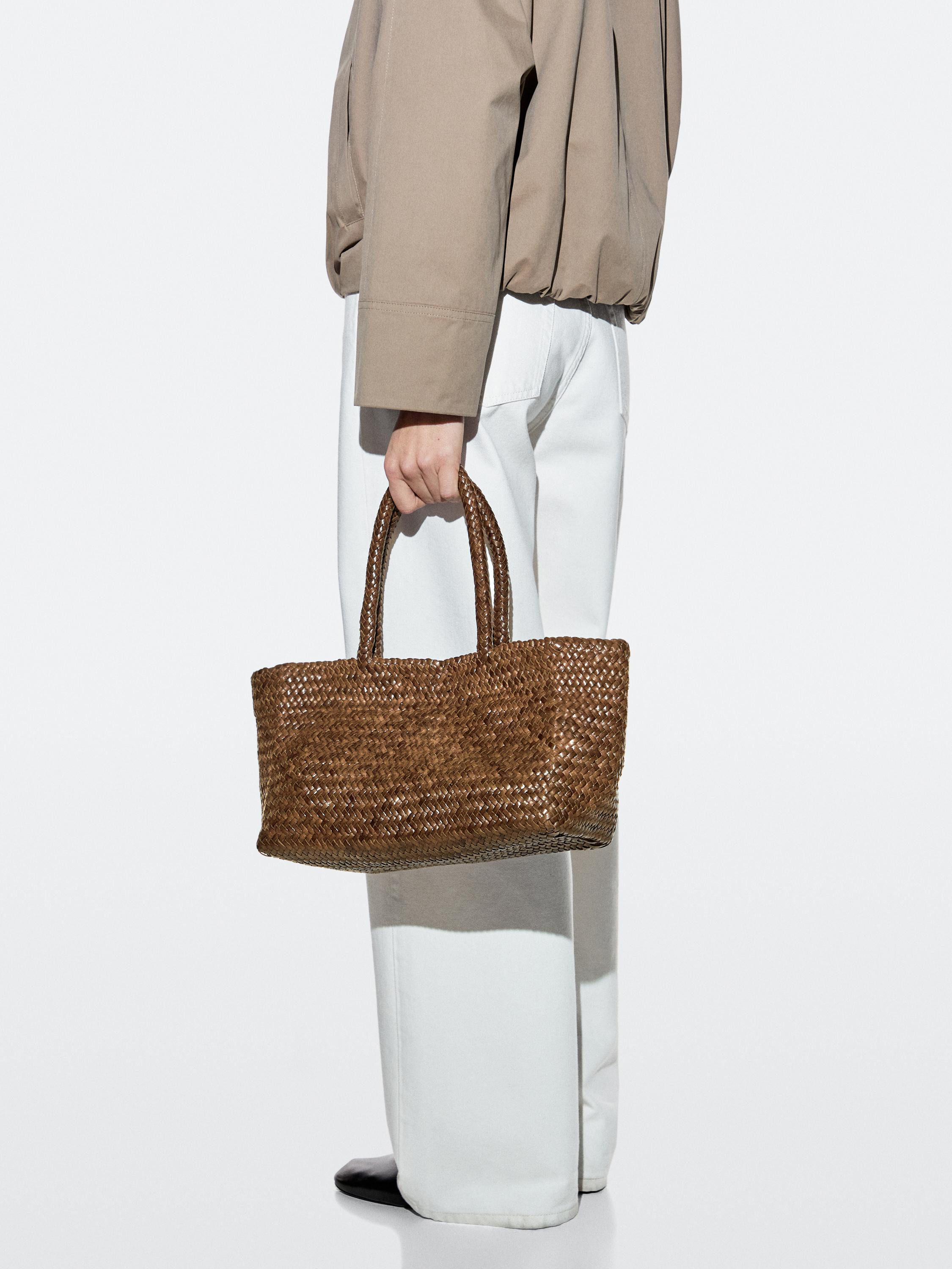 Medium braided nappa leather tote bag | Massimo Dutti UK