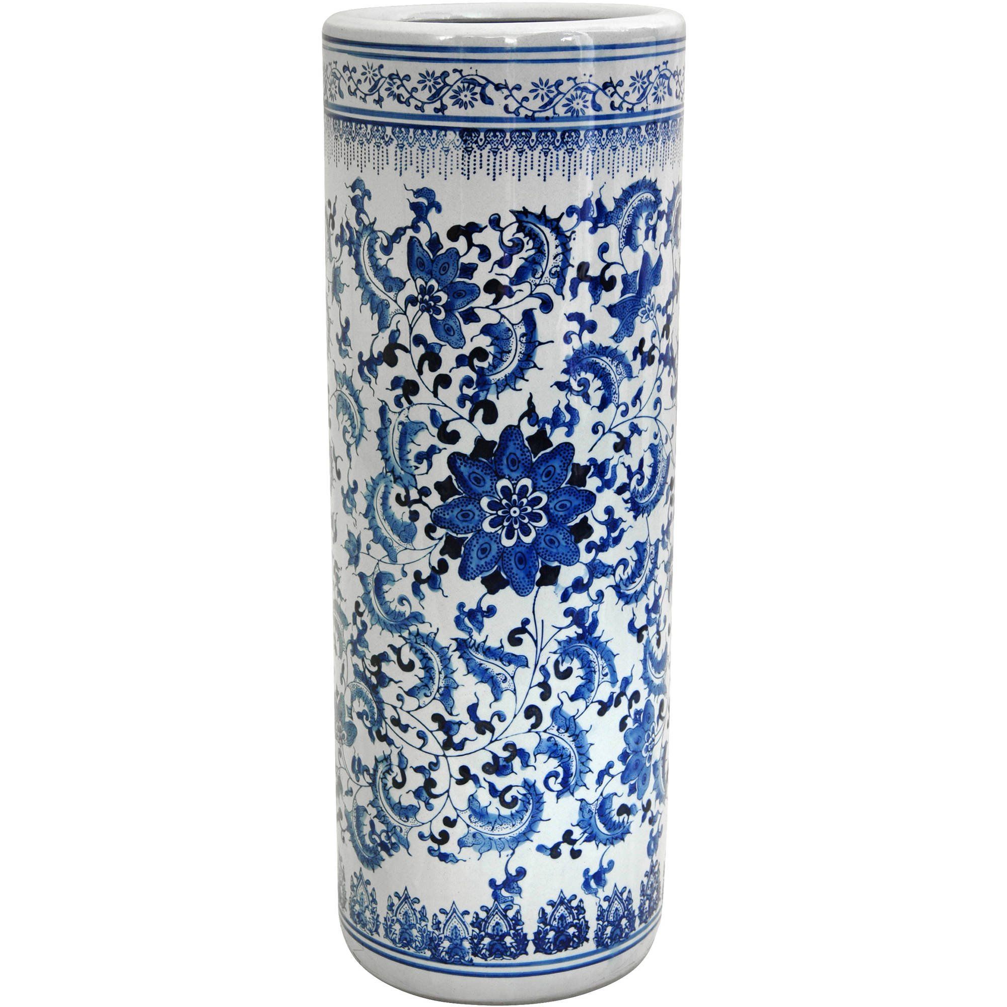 Oriental Furniture 24 In. Porcelain Umbrella Stand, Floral Blue & White | Walmart (US)