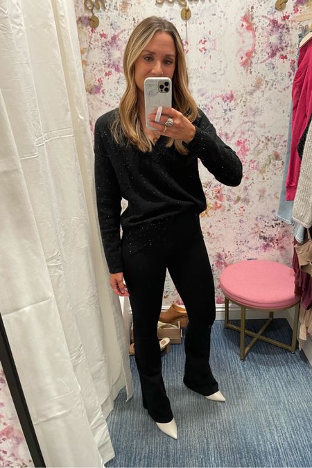 Evereve new arrivals! Black vneck sweater, black flare pants, white boots 

Commando flare pants , schutz boots, fall outfit, winter outfit, workwear, casual outfit, monochrome outfit, office outfit 

#LTKworkwear #LTKstyletip #LTKunder100