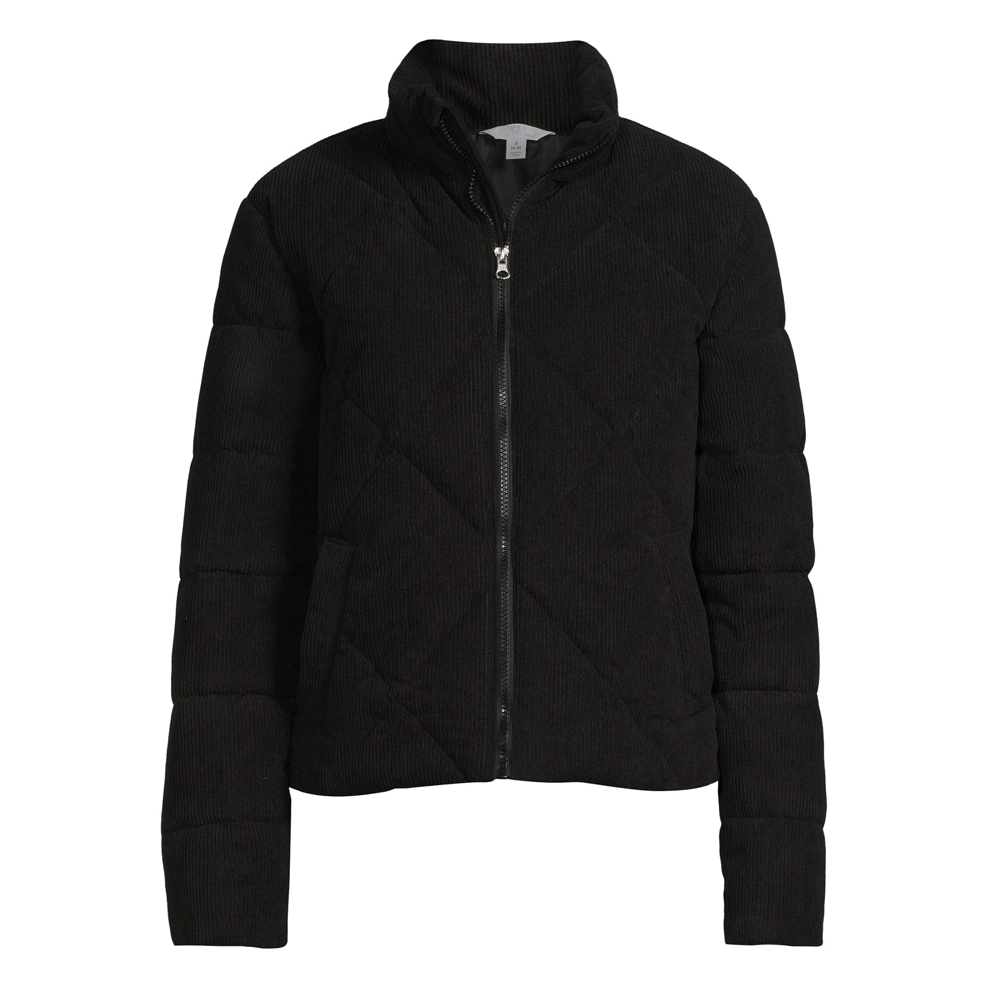 Time and Tru Women's Short Corduroy Puffer Jacket, Sizes XS-3X | Walmart (US)