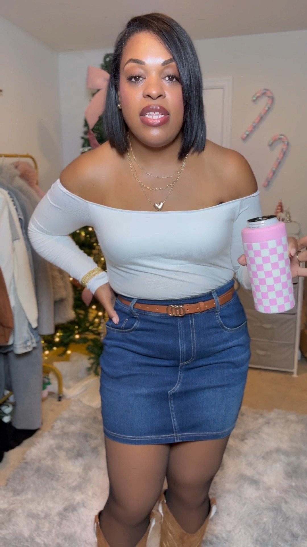 Obsessed with this denim mini skirt from Halara and this off shoulder top. Perfect date night outfit  

#LTKootd #LTKOver40 #LTKMidsize