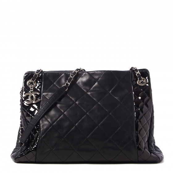 CHANEL Lambskin Patent Quilted CC Shopping Tote Black | Fashionphile