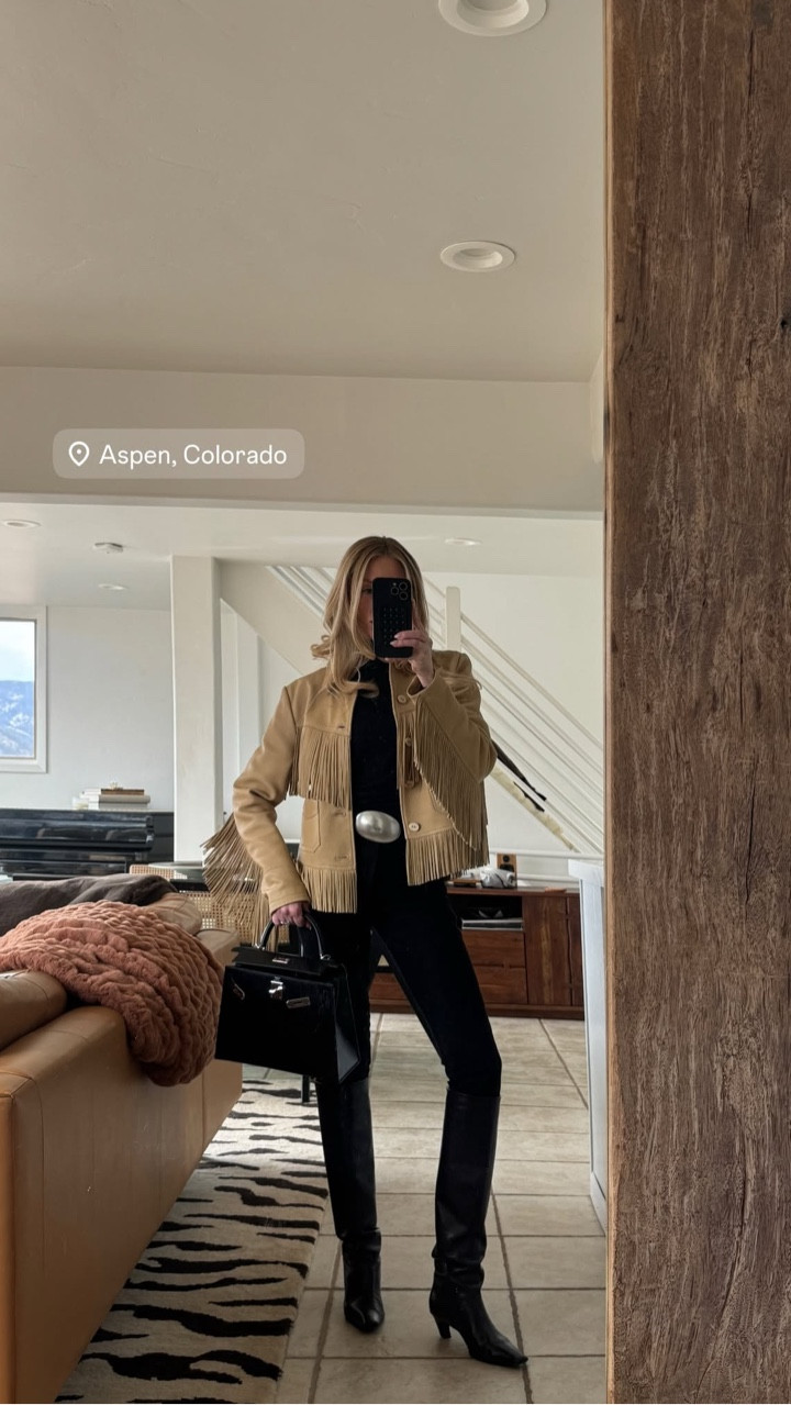 Yesterday’s look! Every time I share this fringe leather jacket, it sells out. I’m wearing a medium because it runs small. 

My denim are the absolute best skinny jeans to tuck into boots. Top quality and perfect fit. Gives a sleek vintage feel and not too tight at the ankle. 

#LTKootd #LTKgrwm #LTKdayinmylife