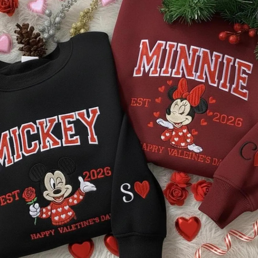 Mickey & Minnie Embroidered Valentine Sweatshirt Set, EST 2026 Couple Hoodie Sweater ESK3048.H.C-... | Etsy (US)