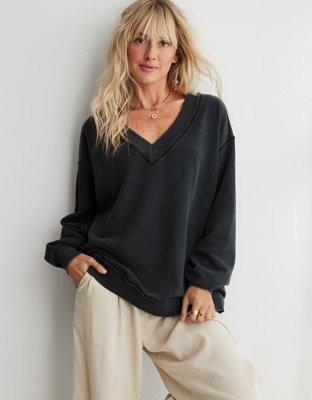 Aerie Vacay Every Day V Neck Sweatshirt | Aerie