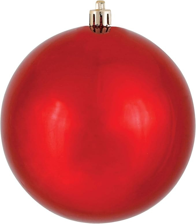 Vickerman 4" Red Shiny Ball Christmas Ornament, Shatterproof UV Resistant Plastic, Set of 6 for C... | Amazon (US)