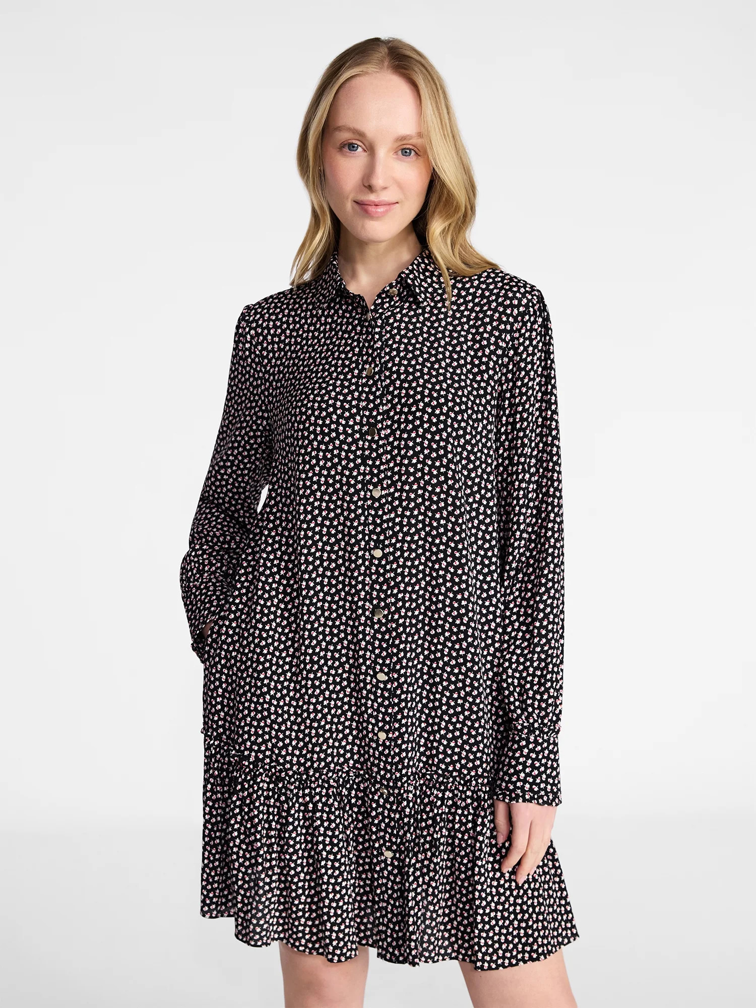 Time and Tru Women's Ruffle Mini Shirtdress, Sizes XS-XXXL | Walmart (US)
