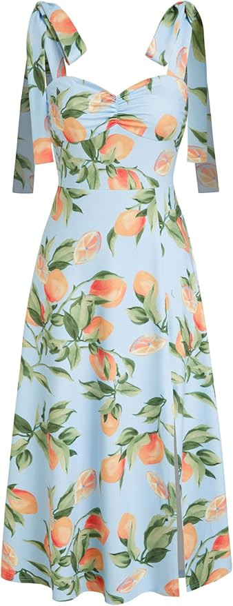 CIDER Sundresses for Women Floral Midi Boho Dresses Square Neck Bow Tie Cute Casual Dress Wedding... | Amazon (US)