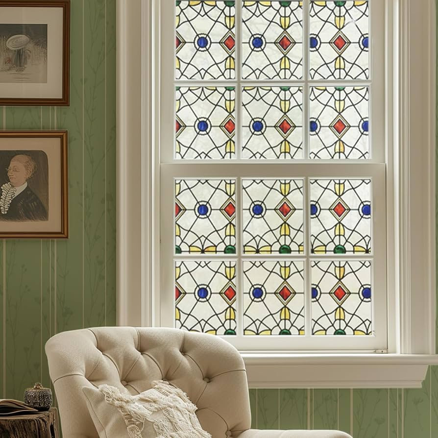3D Stained Glass Window Film, Decorative Window Privacy Film for Bathroom,Front Door,Home, Sun Bl... | Amazon (US)