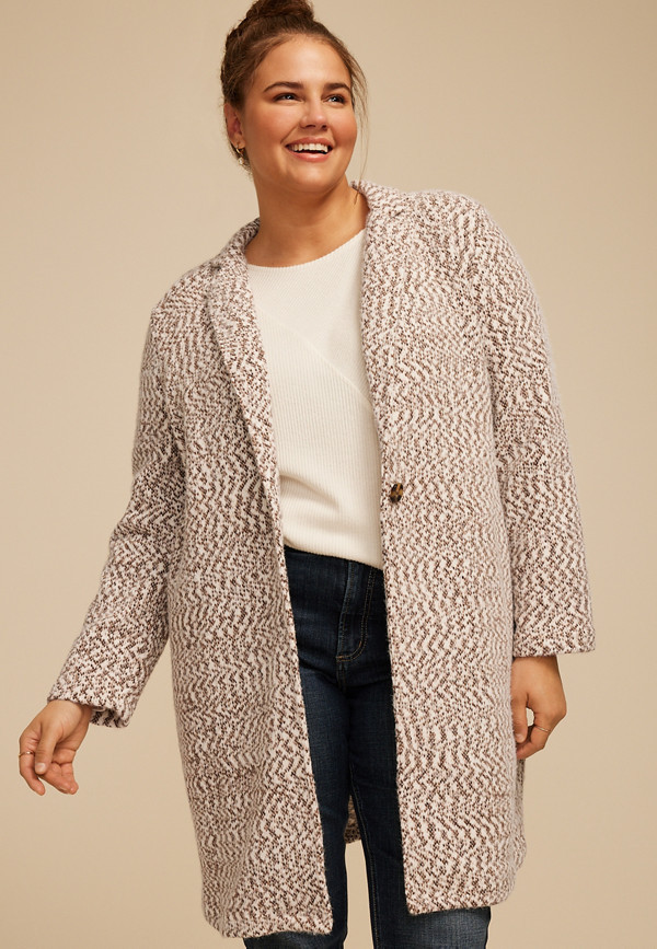 Plus Size Herringbone Textured One Button Coat | Maurices