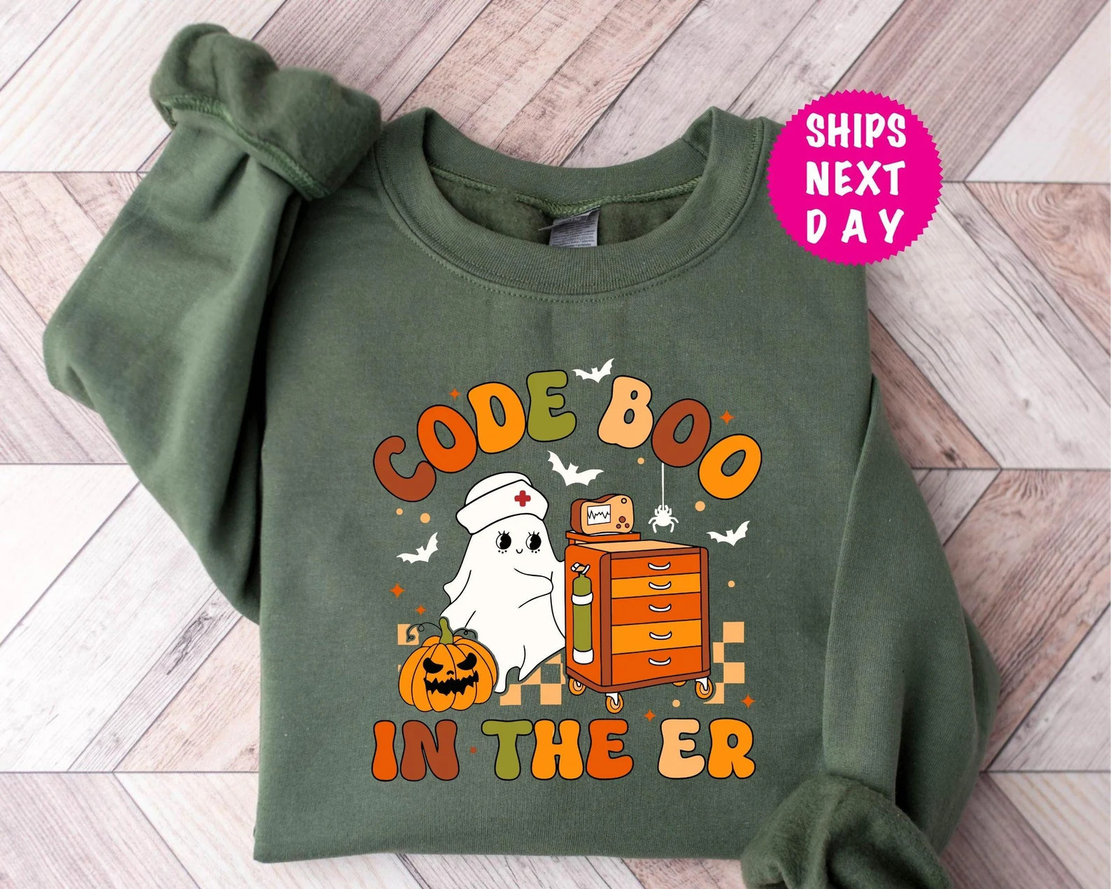 Retro Halloween ER Nurse Sweatshirt: Code Boo Funny Gift | Etsy (US)