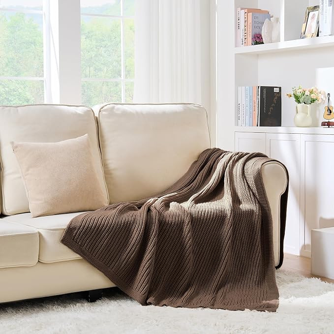 Chunky Knit Brown Throw Blanket for Couch 50"x60" | Amazon (US)